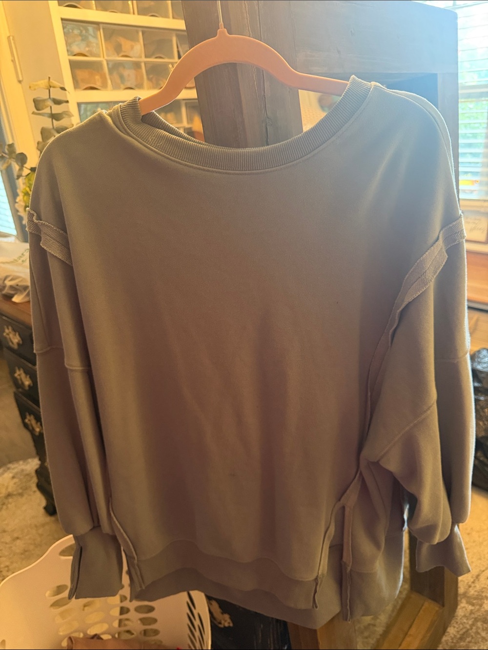 Relaxed Olive Green Womens Sweatshirt Top